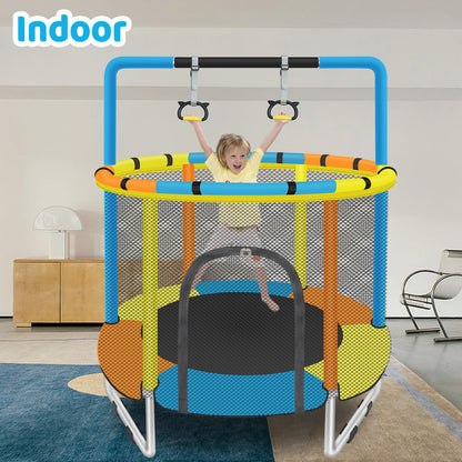 Toddler Trampoline for Kids Ages 1-8, 55'' Small Trampoline with Safety Enclosure Net & Adjustable Gymnastics Bar, Indoor & Outdoor Baby Mini Trampolines, Birthday Gifts for Children & Boys & Girls