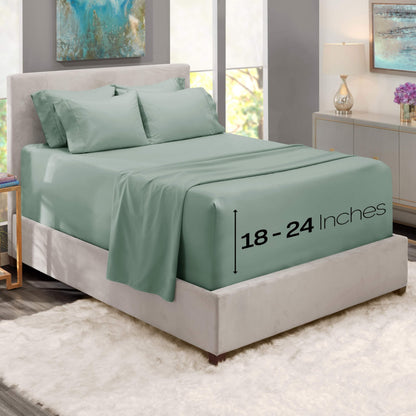 Hearth & Harbor Bed Sheets, Luxury Soft 6 Piece Bed Sheet Set Extra Deep Pocket Fitted Sheets Fits Mattress up to 21", Double Brushed Bedding Sheets & Pillowcases, Queen, Ice Green
