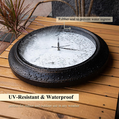 NESIFEE 18 Inch Illuminated Indoor Outdoor Clock Waterproof with Thermometer Hygrometer Smart Sensor Large Black Metal Wall Clocks Battery Operated for Patio, Garden, Living Room, Bedroom, Pool, Porch