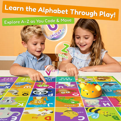 Apitor Robot Bear Screen-Free Coding Robot for Kids Ages 3-5, First Coding Toy with Lights, Sounds & Alphabet Map, STEM Learning Toy Birthday Gift for Boys & Girls