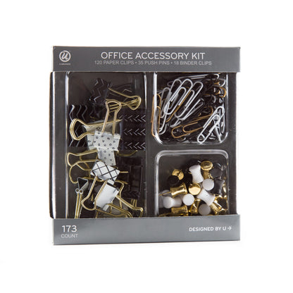 U Brands Office Accessory Kit, Office Supplies (Black, White and Gold)