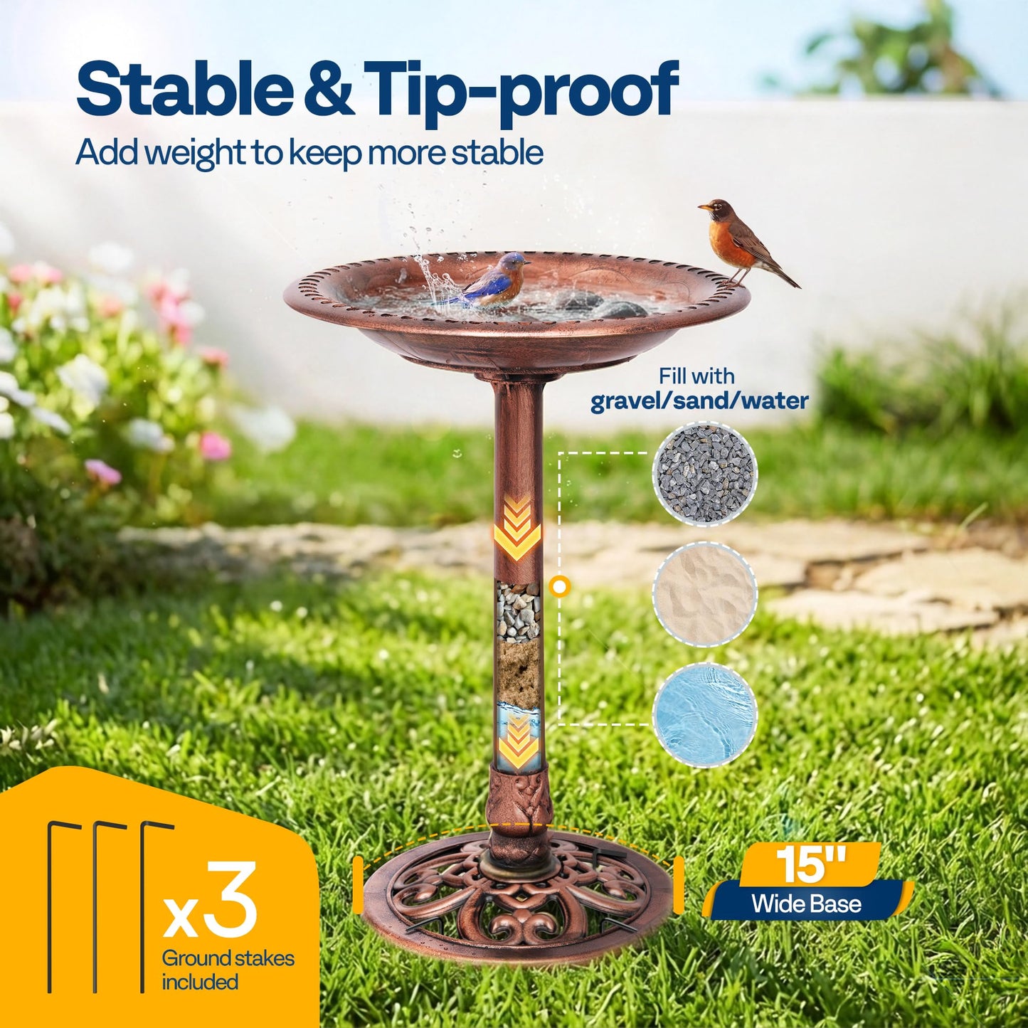 VIVOHOME Bird Bath for Outside, Polyresin Pedestal Bird Baths for Outdoor, Garden, 28 Inch Height Weather-Resistant Birdbaths with 20" Bowl, Antique Bronze