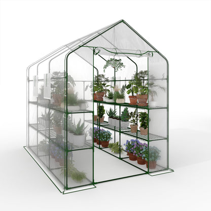 Portable Walk-in Greenhouse for Outdoors, 57 x 85 x 77 Inch Heavy Duty 3-Tier 18-Shelf Greenhouse with Thick PE Cover, Mesh Door & Screen Windows for Plants, Flowers, Seedlings, Herbs & Vegetables