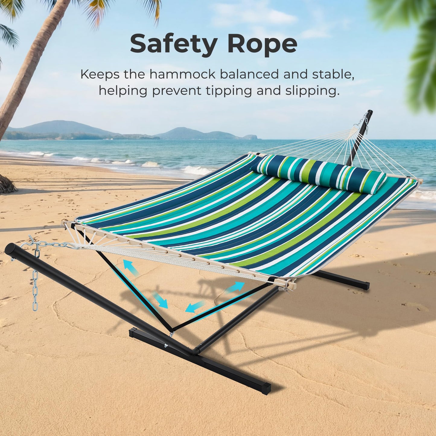 SUPERJARE 12ft Double Hammock with Stand, Rope Hammock for 2 Person, Detachable Hammock Bed and Pillow, Portable, Anti-Tip Safety Ropes, Carry Bag, Outdoor Backyard Patio Camping, Dark Cyan