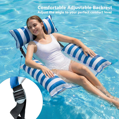 Jasonwell Inflatable Pool Floats Adult - Fabric Pool Floaties Chair Lake Beach Floating Lounger Chair Swimming Pool Noodles Water Hammock Float Mesh Party Floaty Toys Fun for Adults Heavy Duty (Blue)