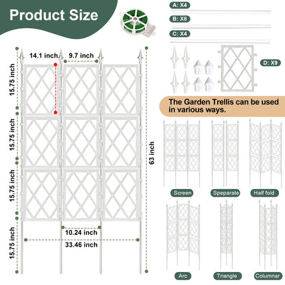 5.25FT Garden Trellis Support Fence,Metal Wall Lattice Climbing Frame for Climbing Plants Outdoor, White Iron Pipe Fence for Potted Plants Indoor for Ivy Vines Vegetable Flower, Patio, Lawn, Yard