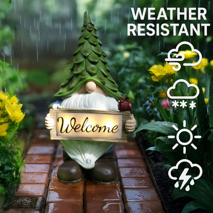 hvfun Large Garden Gnome Statue with Solar Lights, 13.5” Welcome Sign Gnome Outdoor Decor for Yard Lawn Patio, Funny Resin Gnome Sculptures, Gifts for Women Mom Grandma,Garden Decor Ornament