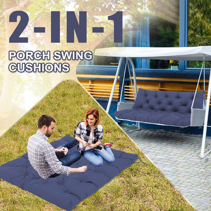HZMGPCM Extra Thick 5" Waterproof Porch Swing Cushions Outdoor 60 inch Swing Cushions 3 Seater Replacement with Backrest and Ties for Outdoor Furniture Patio Bench Garden(Navy Blue)