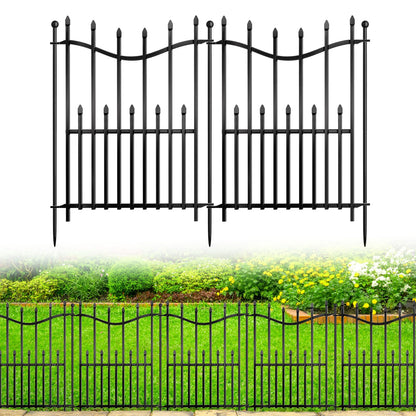10 Panels No Dig Decorative Garden Fence, 24in(H)×22ft(L) Heavy-Duty Rustproof Metal Panels, Outdoor Dog Barrier for Yard & Patio, Landscape, Border| Portable Temporary Fencing