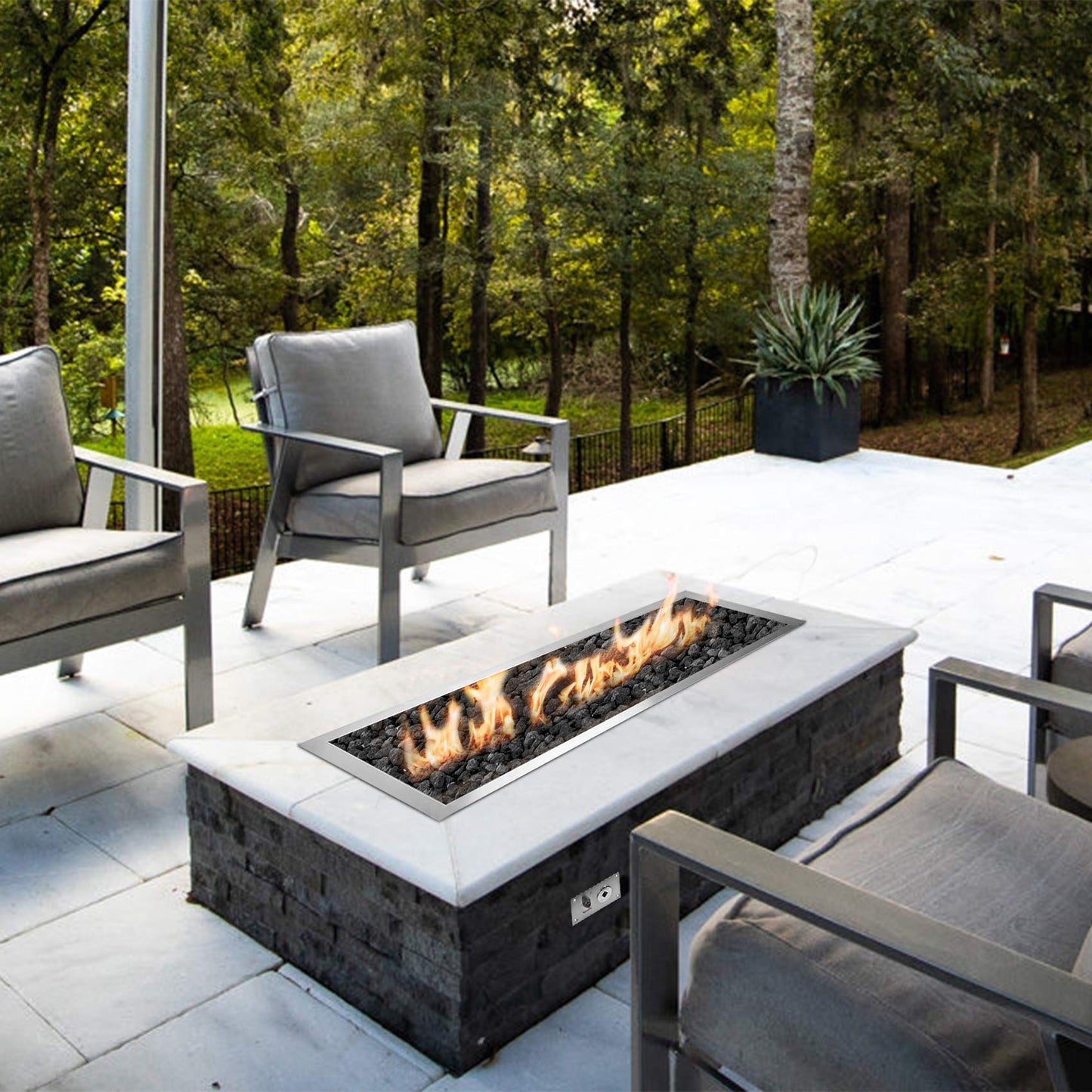 Stanbroil 36 x 12 Inch Rectangular Drop-in Gas Fire Pit Kits with All Accessories Required for DIY Fire Pit Project, Propane Gas Version, 150,000 BTU’s Max