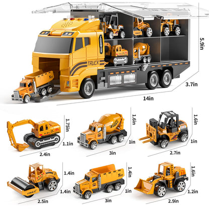 TEMI Toddler Toys for 3 4 5 6 Years Old Boys, Die-cast Construction Toys Car Carrier Vehicle Toy Set w/Play Mat, Kids Toys Truck Alloy Metal Car Toys Set for Age 3-9 Toddlers Kids Boys & Girls