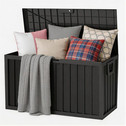 ZEUKMXOO 75 Gallon Outdoor Storage Box Waterproof,350LBS Lockable Patio Storage Box for Patio Cushions,Garden Tools and Tools Storage,Outside Storage Box-Black
