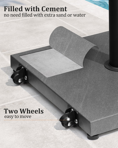 JOINHOM 45lbs Patio Umbrella Base with Wheels - Heavy Duty Outdoor Patio Market Umbrella Stand for Deck with Rollers, Poolside, Balcony, Wind-Resistant Design, Grey