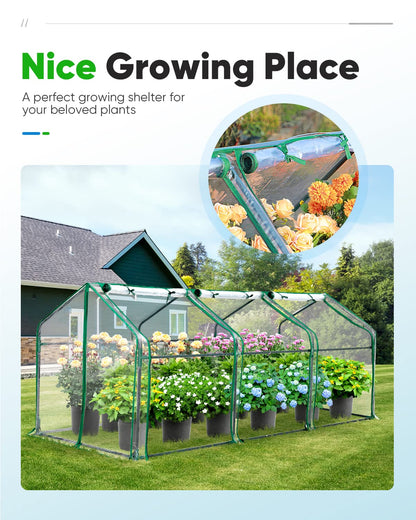 Quictent Mini Greenhouse, Portable Quick-Setup Small Tabletop Waterproof UV Protected PVC Cover Shelter for Outdoors/Indoors W/ Raised Base for Garden Plant Seed Starting, 8 Stake, 95"x36"x36", Clear