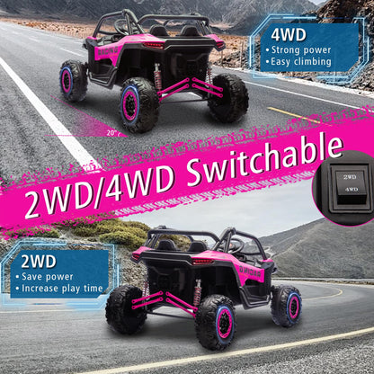 POSTACK 2 Seater Ride on Car with Remote Control, XXL 24V 7Ah 4WD Battery Powered Vehicles for Kids to Drive, Outdoor Riding Toys for Toddlers Boys Girls w/Bluetooth, LED Lights, Pink