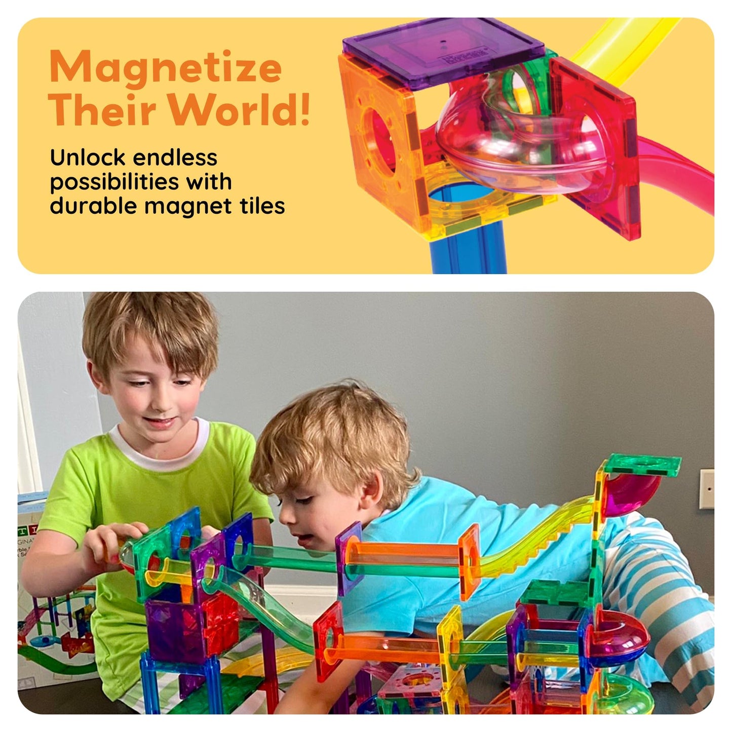 PicassoTiles 50pcs Magnetic Tiles Marble Run for Kids Race Track Toy Marble Maze Sensory Toys for Toddlers STEM Educational Set Magnet Building Blocks Construction Building Tiles Boys Girls 3+ PTG50