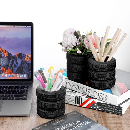 4 PCS Tire Shape Pencil Holder, Car Tire Pencil Holder, Black Pen Holder, Suitable for Classroom, School, Office, Study Room (Black)