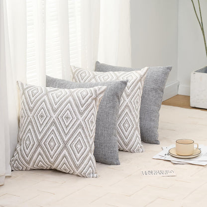 hpuk Decorative Pillow Covers Couch Pillow Covers Throw Pillow Covers for Couch, Sofa, Bed, 17x17 Inch Set of 4 Polyester Farmhouse Pillow Covers, Grey