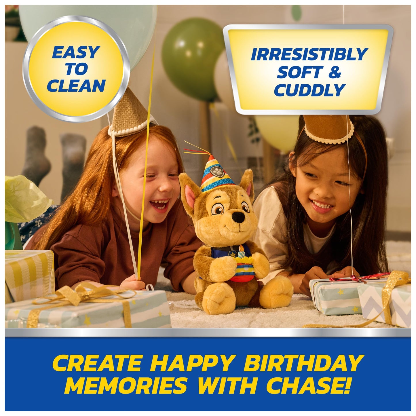 Paw Patrol GUND Birthday Chase Plush, Official Chase Plush Toy, Birthday Stuffed Animal, Sensory Toy for Ages 1 and Up, 9.5”
