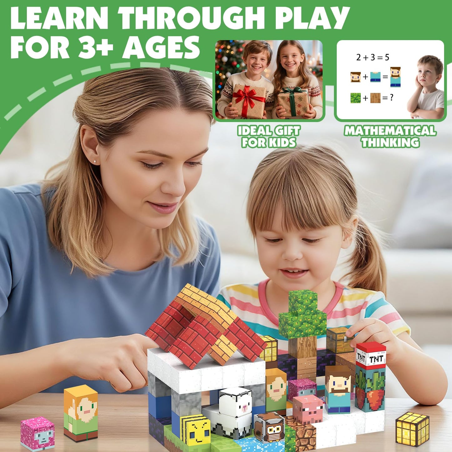 cuuanpuwat Magnetic Blocks - 120 PCS 0.8 Inch Magnetic Building Blocks, Cute Dog Magnet Cube Stacking Toys for Kids Age 3+, STEM Montessori Sensory Construction Set for Boys & Girls