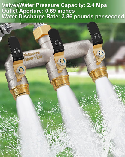 3 Way Hose Splitter Heavy Duty, Garden Hose Splitter with 3 Long Handle, Full Flow Brass Nickel Plated Water Hose T Spigot Splitter Adapter Connector, 3/4 - Inch GHT Thread (Black)