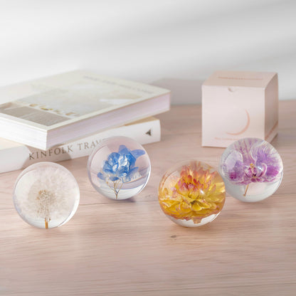 NouvoCrescent Real Blue Hydrangea Paperweight - Home Decor Crystal Resin Ball 3.14in (80mm) - Clear Blue Hydrangea Flower Globe for Special Days - Sphere Figurine Office Paperweight w/Flat Bottom