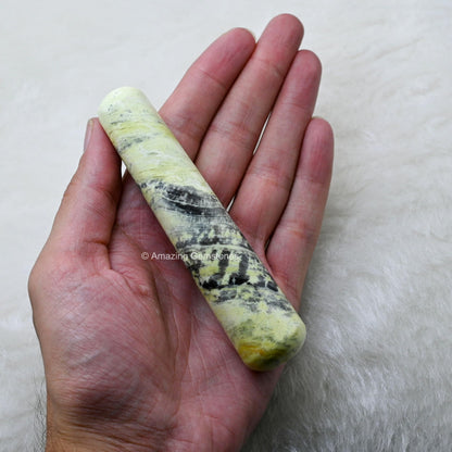 Amazing Gemstone Serpentine Crystal Wand Massage Stick - Pelvic Wand Gua Sha for Adults - Crystals and Healing Stones Massage Wands for Adults Gifts (Smooth)