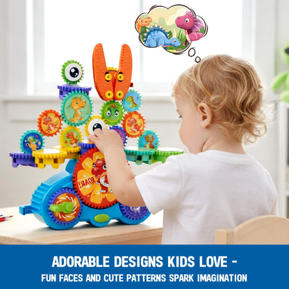 ROHSCE Motorized Gear Building Blocks Toys, Electric Dinosaur Spinning Set Ages 3-6, STEM Construction Kit, Fine Motor Cause-Effect Gift for Boys Girls