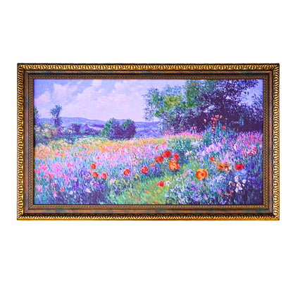 TAKORO Hand-Painted Textured Wildflower Field Canvas Art with Eco-Friendly Frame, Claude Monet Style Wall Decor OD Size 27"x16.75"
