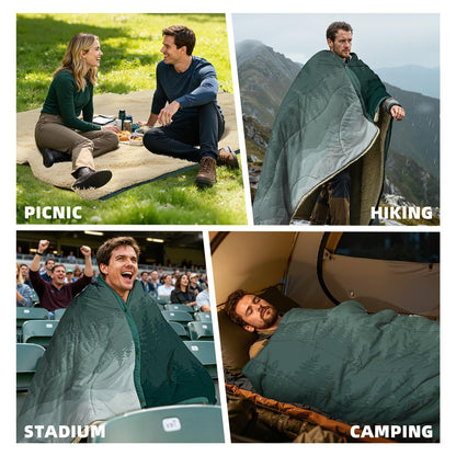 KawaGebo Kamp Outdoor Camping Blanket with Sherpa Lining, Extra Warm Thick Camp Blankets and Puffy Ultralight Soft Poncho DWR Camping Quilt for Cold Weather, Adventure, Sleeping, Backpacking 78"x 56"