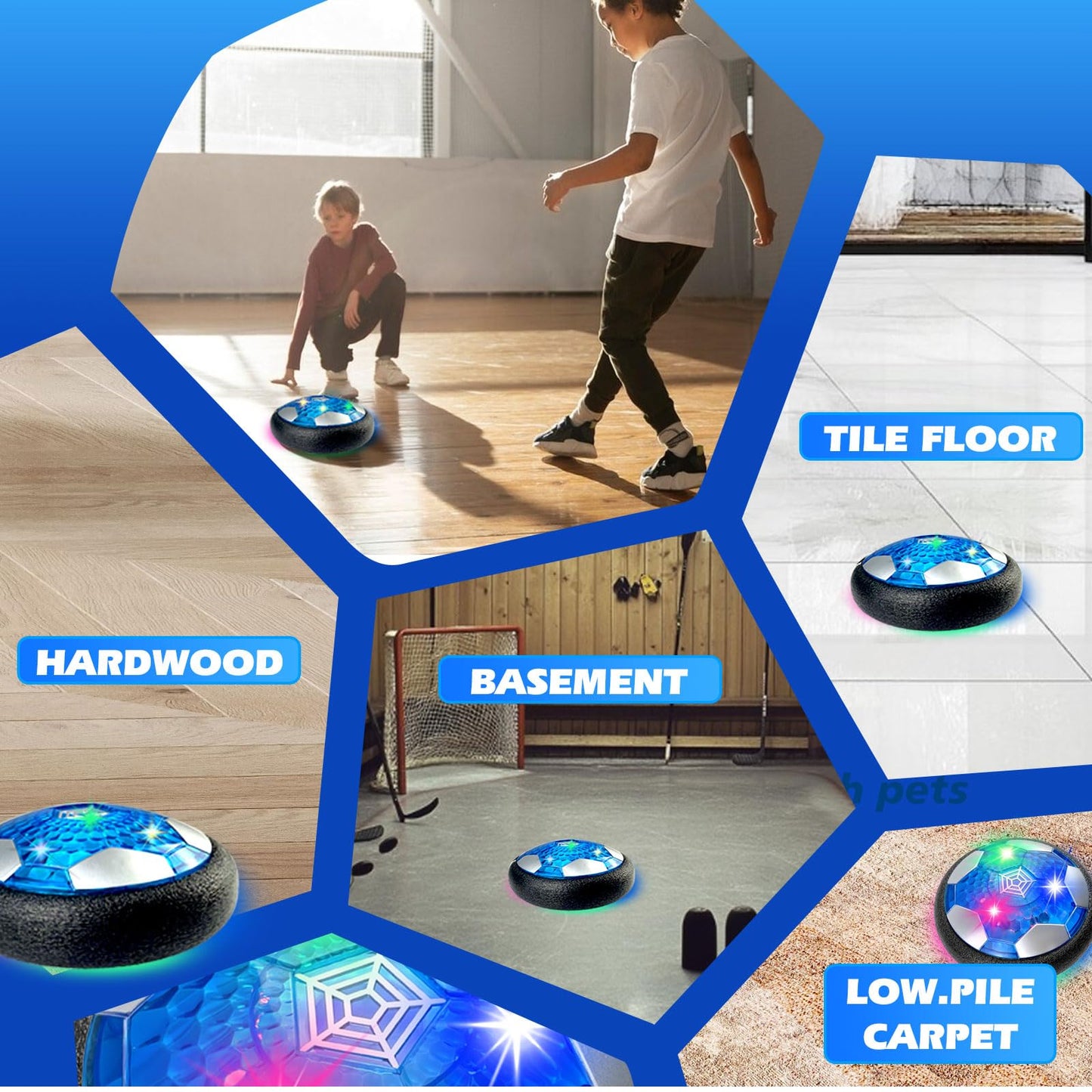 Foneso 3-in-1 Hover Soccer Ball, Kids Toddler Hockey Set with LED Lights,Indoor & Outdoor Toys for Kids, Soccer Gift for 3 4 5 6 7 8 9+ Year Old Boys Girls Birthday Gifts
