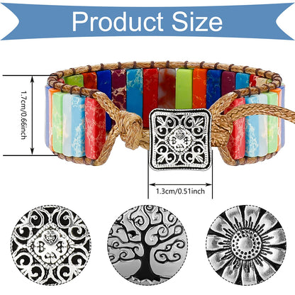 Hicarer 3 Pcs 7 Chakra Bracelets for Women Men Natural Stone Leather Wrap Healing Bead Bracelets Healing Stone Boho Friendship Jewelry Gifts