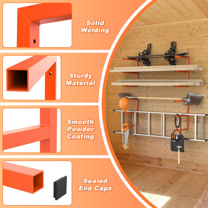 Ultrawall Lumber Storage Rack Wall Mount Wood Storage Racks, Metal Wood Organizer Racks for Shed, Workshop, Garage, Holds Up 220 LBS Per Level (Pack of 4, Orange)