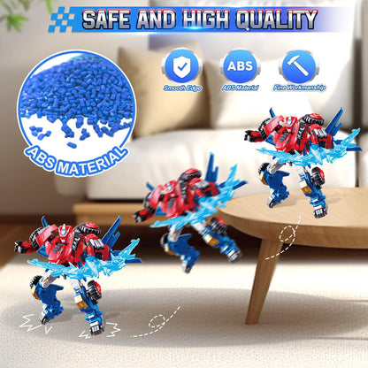 QUANTUM HEROES DINOSTER Transformable Robot 2 in 1 Raptor Bolt Wing, 8.66 inch, Transforming Robot Toy for Kids, Chariot Transforming Toy for Boys Girls 5 6 7 8 9 10 Years, Red Blue