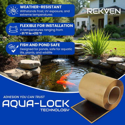 Pond Liner Seam Tape - 30 Feet x 6 Inch - Double Sided Butyl Tape - Bond Seal or Repair EPDM PVC HDPE LDPE RPE LLDPE - Perfect for Small or Large Fish and Koi Ponds Waterfalls and Water Features