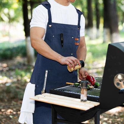 Tosewever Work Aprons for Men with Large Pockets, Canvas Cross Back Heavy Duty Adjustable Tool Aprons for Chef Cooking BBQ (Blue)