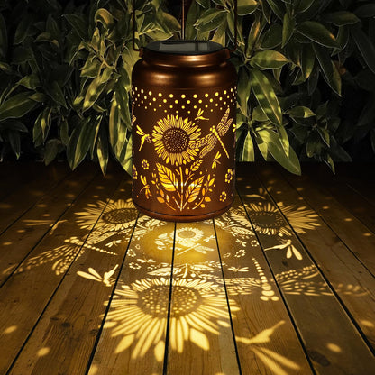 Solar Lanterns Outdoor Waterproof Hummingbird Garden Decor Christmas Gifts for Women Mom Grandma Hanging Lights Metal Decoration Outside for Yard, Patio,Backyard,Porch(Dragonfly and Sunflower)