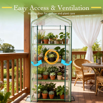 OnlyGarden Mini Greenhouse for Outdoor Indoor, 4 Tier Shelves Small Green House for Winter, Portable Greenhouses with PE-Coated Metal Frame Heavy Duty PVC Cover, Plant Rack Stand House 2.3x1.6x5.2ft