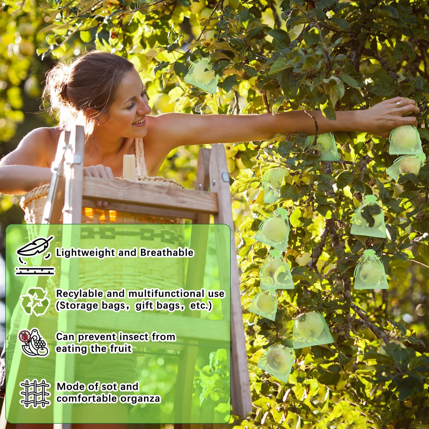 Boao 200 Pcs Fruit Protection Bags Fruit Netting Bags with Drawstring for Protecting Vegetable Net Cover Reusable Mesh Bag for Garden Apple Trees