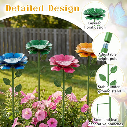 4 Pack Bee Watering Station, Butterfly Feeder, Bee Baths with 50 Glass Marbles, Bee Cups Water for Bees Garden, Outdoor Colorful Flower Design (Red,Green,Blue,Yellow)