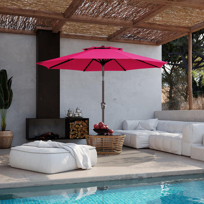 JEAREY 9' 2-Tiers Patio Umbrellas Outdoor Table Market Umbrella w/Push Button Tilt/Crank, 8 Sturdy Ribs, UV Protection Waterproof Sunproof(Rose Pink)
