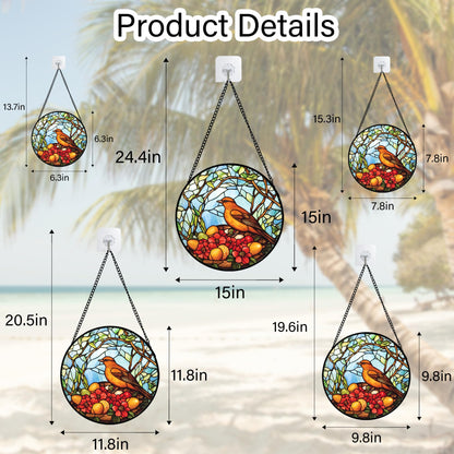 QZQCBLC Stained Glass Window Hanging Birds Build Nests On The Branches 6.3" - Suncatcher Door Garden Sun Catcher Decor Birthday Xmas for Bird Lovers Woman Men Nana Friend