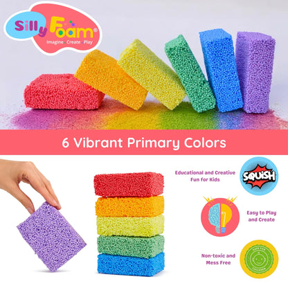 Silly Foam, Creative Modeling Foam Beads, 2-Pack of 6 Primary + 6 Neon Pastel Blocks, No-Slime No-Mess, Perfect for Preschool, Kids, Arts & Crafts, Sensory Play, STEM, Travel Toy, Non-Toxic (Age 3+)