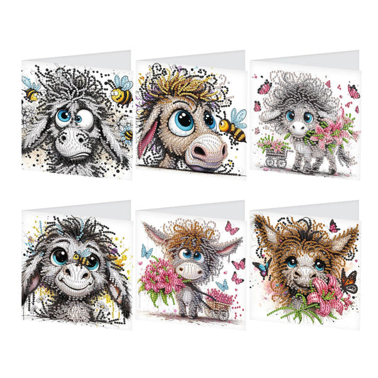 JZHYOAN 6Pcs DIY Animal Diamond Painting Cards Birthday Greeting Cards for Holidays Celebrations Diamond Art Card with Envelopes Crystal Arts Craft Gem Art Gem Painting Mosaic Kit for Adults