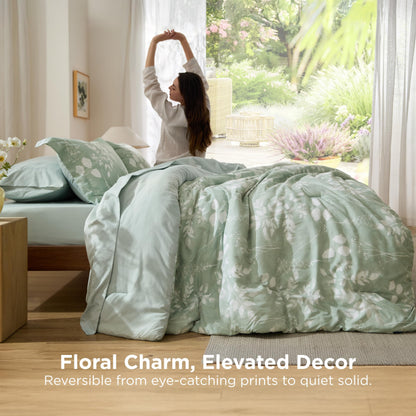 Bedsure Queen Comforter Set - 7 Pieces Floral Sage Green GentleSoft™ Bedding Sets, Queen Bed in a Bag with Botanical Flowers Winter Comforter, Sheets, Pillowcases & Shams