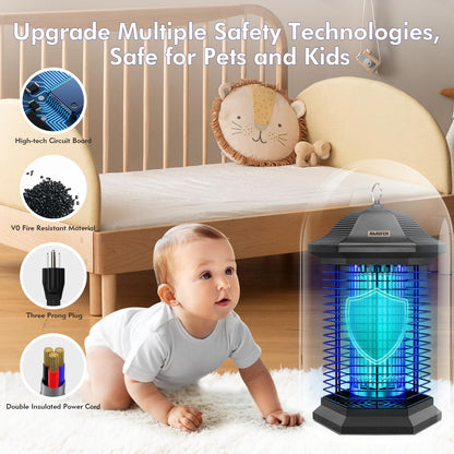 AMUFER Bug Zapper Outdoor Indoor, 18W Power & 4400V Instant Grid Mosquito Repellent, Insect Control Efficiency Increased 100%, 1/2 Acre Coverage, Fly Trap for Patio, Backyard, Home