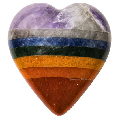 Amazing Gemstone Chakra Crystal Heart Palm Stone - Pocket Massage Worry Stone for Natural Body Chakra Balancing, Reiki Healing and Crystal Grid