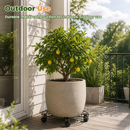 3 Packs 13.5" Large Metal Plant Caddy with Wheels Iron Metal Rolling Plant Stands Heavy-duty Plant Roller Base Pot Movers Indoor Outdoor Plant Dolly with 5 Casters Plant Trolley Coaster Holder