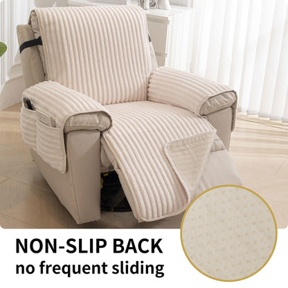 HAOMAIJIA Faux Fur Recliner Chair Covers Non-Slip Waterproof Recliner Covers That Stay in Place Warm Thick Lazy Boy Recliner Cover for Dogs Furniture Protector Pet Friendly (Off White, 23'')