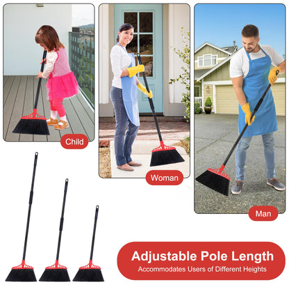 Tiumso Heavy Duty Angle Broom - 55" Adjustable Iron Handle with Stiff Bristles - Commercial-Grade Indoor/Outdoor Broom for Garage, Patio, Kitchen, Sidewalk & Concrete Cleaning (Black & Red)